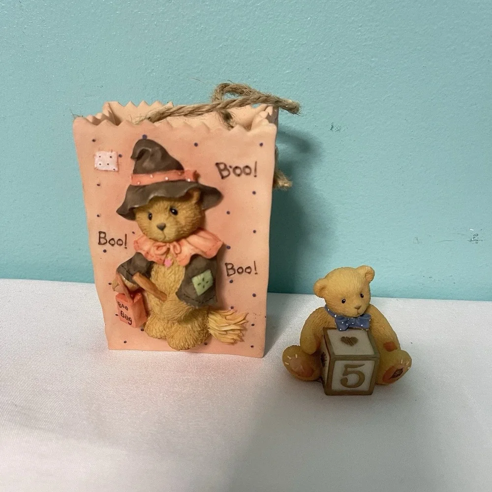 Halloween Boo Bag Tiny Hanging Basket Vintage Witch Bear 1995 Enesco 4
